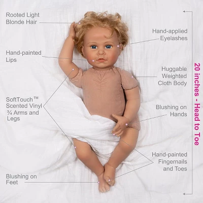 Paradise Galleries Reborn Toddler Girl Doll Lovey, 20 Inch With Medium Skin Tone, Light Blonde Hair And Blue Eyes, Made In SoftTouch Vinyl 5 Paradise Galleries Reborn Toddler Girl Doll Lovey, 20 Inch With Medium Skin Tone, Light Blonde Hair And Blue Eyes, Made In SoftTouch Vinyl - Image 3
