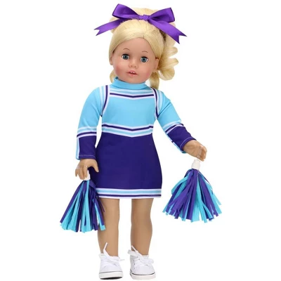 Sophia's - 18" Doll - Cheerleader Dress, Pom-pom & Hair Bow Set - Aqua/Purple 5 Sophia's - 18" Doll - Cheerleader Dress, Pom-pom & Hair Bow Set - Aqua/Purple - Image 3