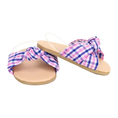 Sophia’s Plaid Fabric Knot Sandal For 18" Dolls, Pink/Blue 4 Sophia’s Plaid Fabric Knot Sandal For 18" Dolls, Pink/Blue - Image 2
