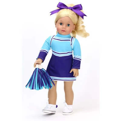 Sophia's - 18" Doll - Cheerleader Dress, Pom-pom & Hair Bow Set - Aqua/Purple 4 Sophia's - 18" Doll - Cheerleader Dress, Pom-pom & Hair Bow Set - Aqua/Purple - Image 2