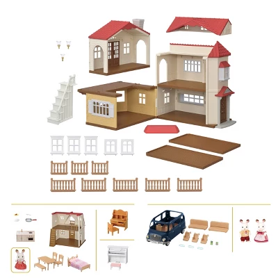 Calico Critters Red Roof Grand Mansion Gift Set, Dollhouse Playset With 3 Figures, Furniture, Vehicle And Accessories 3 Calico Critters Red Roof Grand Mansion Gift Set, Dollhouse Playset With 3 Figures, Furniture, Vehicle And Accessories