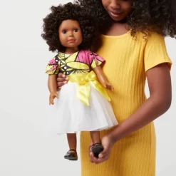 Ikuzi Dolls Pink & Yellow Dress Doll With Black Hair 18" Fashion Doll