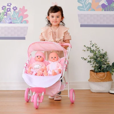 Olivia's Little World Double Twin Baby Doll Pram Stroller Pink Stars OL-00012 12 Olivia's Little World Double Twin Baby Doll Pram Stroller Pink Stars OL-00012 - Image 10