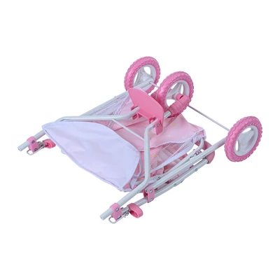 Olivia's Little World Double Twin Baby Doll Pram Stroller Pink Stars OL-00012 9 Olivia's Little World Double Twin Baby Doll Pram Stroller Pink Stars OL-00012 - Image 7