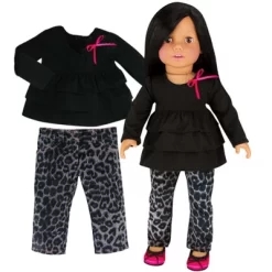 Sophia’s Animal Print Jeans & Long Sleeve Ruffle Tee For 18” Dolls, Black