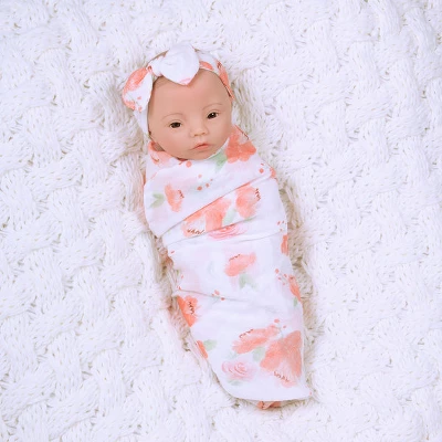 Paradise Galleries Newborn Baby Doll 16 Inch Reborn Preemie, Swaddlers: Peach Blossom, Safety Tested For 3+, 4-Piece Set 7 Paradise Galleries Newborn Baby Doll 16 Inch Reborn Preemie, Swaddlers: Peach Blossom, Safety Tested For 3+, 4-Piece Set - Image 5