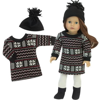 Sophia’s Fair Isle Sweater Dress And Hat For 18" Dolls, Black 4 Sophia’s Fair Isle Sweater Dress And Hat For 18" Dolls, Black - Image 2