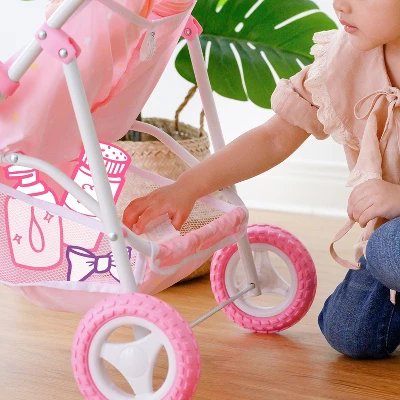 Olivia's Little World Double Twin Baby Doll Pram Stroller Pink Stars OL-00012 4 Olivia's Little World Double Twin Baby Doll Pram Stroller Pink Stars OL-00012 - Image 2