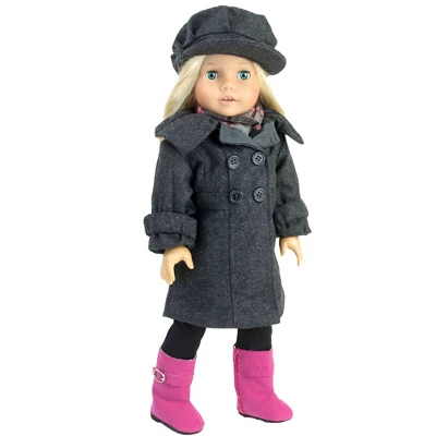 Sophia's - 18" Doll - Wool Coat, Hat, Plaid Scarf & Pink Boots - Gray 3 Sophia's - 18" Doll - Wool Coat, Hat, Plaid Scarf & Pink Boots - Gray