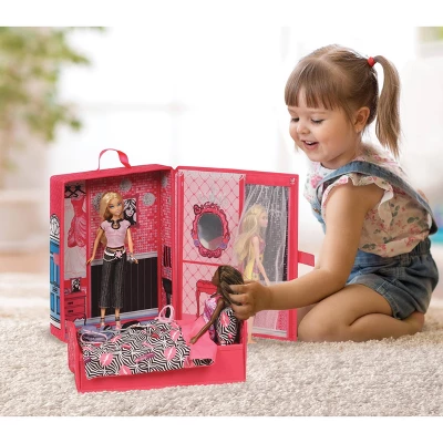 Home & Go Dollhouse Playset Travel & Storage Case With Bed/Bedding For 12" Fashion Dolls - Pink 3 Home & Go Dollhouse Playset Travel & Storage Case With Bed/Bedding For 12" Fashion Dolls - Pink