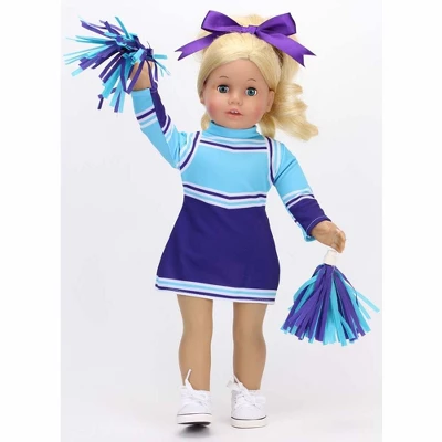 Sophia's - 18" Doll - Cheerleader Dress, Pom-pom & Hair Bow Set - Aqua/Purple 6 Sophia's - 18" Doll - Cheerleader Dress, Pom-pom & Hair Bow Set - Aqua/Purple - Image 4