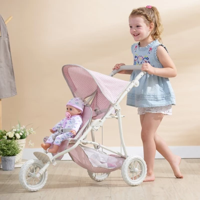 Olivia's Little World - Polka Dots Princess Baby Doll Twin Jogging Stroller - Pink & Gray 3 Olivia's Little World - Polka Dots Princess Baby Doll Twin Jogging Stroller - Pink & Gray