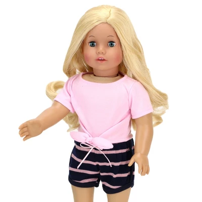 Sophia’s 2 Piece Summer Outfit With Tie Front Tee And Striped Shorts For 18" Dolls, Pink/Navy 5 Sophia’s 2 Piece Summer Outfit With Tie Front Tee And Striped Shorts For 18" Dolls, Pink/Navy - Image 3