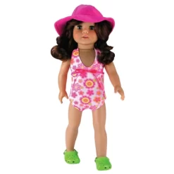 Sophia’s One-Piece Bathing Suit & Hat For 18” Dolls, Hot Pink