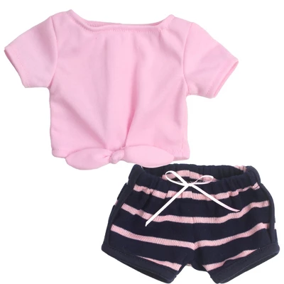 Sophia’s 2 Piece Summer Outfit With Tie Front Tee And Striped Shorts For 18" Dolls, Pink/Navy 3 Sophia’s 2 Piece Summer Outfit With Tie Front Tee And Striped Shorts For 18" Dolls, Pink/Navy