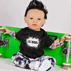 Paradise Galleries Reborn Toddler Boy Doll Lil' Rebel, 21 Inch With Black Rooted Hair And Blue Eyes, Made In GentleTouch Vinyl -Toy Promotion GUEST f7d385c1 9f47 4d7d b27f 72b0f2e085e1