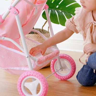 Olivia's Little World Double Twin Baby Doll Pram Stroller Pink Stars OL-00012 10 Olivia's Little World Double Twin Baby Doll Pram Stroller Pink Stars OL-00012 - Image 8