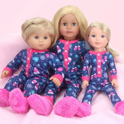 Sophia’s Hot Cocoa Pajama Onesie With Fuzzy Slippers For 15” Baby Dolls, Navy/Hot Pink 4 Sophia’s Hot Cocoa Pajama Onesie With Fuzzy Slippers For 15” Baby Dolls, Navy/Hot Pink - Image 2